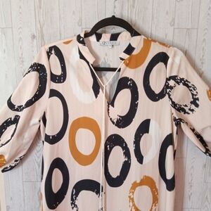 CZ Collection by Cezele Circle Print Maxi Dress in Multicolor of Brown Size S